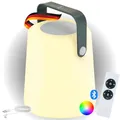 Produktbild: SCHWAIGER Bluetooth Lautsprecher mit Licht Tischlampe Garten Lampe Outdoor Aussenbereich Speaker tragbar 10W mit 2000 mAh Akku Fernbedienung Ladekabel IP44 RGB LED