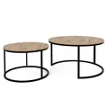 Produktbild: GREKPOL Couchtisch 2er Set - Runde Couchtische 48x70 + 42x50 cm - Rund Couchtisch Schwarz mit Artisan - Coffee Table - Kafeetisch