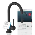 Produktbild: SCHÜTTE 79169 CORNWALL Küchenarmatur Niederdruck, Spültischarmatur mit hohem Auslauf, Einhebelmischer, energiesparend, 360 ° schwenkbar, Wasserhahn Küche, Armatur Spüle, Schwarz