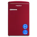Produktbild: MEDION Retro Kühl-Gefrierkombination (95L Kühlschrank, 13L 4 Sterne Gefrierfach, 108 Liter Nutzinhalt, LED Innenbeleuchtung, Stufenlose Temperaturregelung, MD 37790) rot