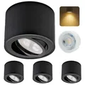 Produktbild: Sweet Led Aufbauspot 4er Schwarz gebürstet I Flach & Schwenkbar Aufbaustrahler Ø80x50mm I Deckenspots Aufputz mit 5W Modul I Spots Deckenleuchte Flach 230V Warmweiß 3000K