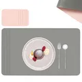 Produktbild: SÄNGER | Untersetzer & Platzsets abwaschbar aus Kunstleder 12 teilig, Platzdeckchen Tischuntersetzer für 6 Personen-rutschfest doppelseitig wasserdicht- Tischset Untersetzer Rosa Grau 44,5 * 30cm
