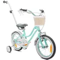 Produktbild: sun baby Mädchenfahrrad 14 Zoll Radgröße Heart Bike zur Auswahl, mit Abnehmbarer Schubstange, Kinderfahrrad für Mädchen von 2 bis 6 Jahre (Mintgrün/Schwarz, 14 Zoll)