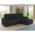 Produktbild: Ecksofa Roma L mit Schlaffunktion und Bettkasten - Cord Stoff - L-Form Couch, Polstersofa, Schlafsofa, Sofagarnitur (Schwarz (Poso 135)) - Schwarz