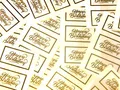 Produktbild: 24 Stück Happy Birthday Aufkleber, leuchtend glänzend gold auf klar transparent – Etiketten für Karten, Basteln und Dekoration