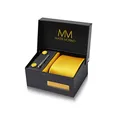 Produktbild: Massi Morino Krawatte Gelb mit Einstecktuch Set Herren inkl. Manschettenknöpfe, Krawattennadel und Geschenkbox | Männer Krawattenset zur Hochzeit