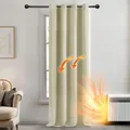 Produktbild: Deconovo Verdunkelungsvorhang mit Ösen Thermovorhang Thermogardinen Thermovorhang Kälteschutz Thermo gegen Kälte Thermogardine Hitzeschutz, 214x132 cm(HöhexBreite), Beige, 1 Stück