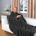 Produktbild: Gräfenstayn® Kuscheldecke mit Ärmel – Flauschige Decke zum Anziehen – Öko-Tex Standard 100 – Ärmeldecke für Damen & Herren – TV-Decke (Schwarz, 200x150cm)