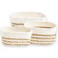Produktbild: NORDIS DESIGN Aufbewahrungskörbe 3er Set aus Wasserhyazinthe und Baumwolle, Bad Aufbewahrungskorb geflochten als Badkorb zur Badezimmer Aufbewahrung & Bad Organisation weiss-natur swirl