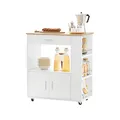 Produktbild: SoBuy Servierwagen mit Rollen Küchenwagen mit Arbeitsplatte Rollwagen Küche Kücheninsel mit Arbeitsplatte schmaler Mikrowellenschrank Küchenschrank Beistelltisch Holz Weiß 82×88×46 cm FKW113-WN