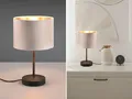 Produktbild: LED Tischlampe mit Samt Lampenschirm Beige, Nachttischlampe Schlafzimmer H: 33cm