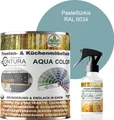 Produktbild: 750ml. + Anlauger - Contura Küchenmöbellack RAL Möbellack SEIDENMATT SET Möbelfarbe Holzlack Buntlack Küchenlack - RAL 6034 Pastelltürkis