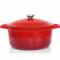 Produktbild: VeoHome Gusseisentopf 6L Bräter Gusseisen Topf rot - Schmortopf |Bratentopf | Bratpfanne | Kochtopf| Schmor- oder Bratgerichte Eintopf, Brotbacken| Dutch Oven|Backofengeeignet| Emaille