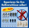 Produktbild: 28 tlg. Reißverschluss Reparatur Set inkl. 4 Greifhilfen Blüten Zipper Schieber