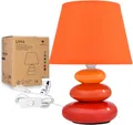 Produktbild: Nachttischlampe Lina (Orange) Tischleuchte Keramik Tischlampe mit Stoffschir