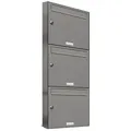 Produktbild: AL Briefkastensysteme Wandbriefkasten 3 Fach Premium Briefkasten A4 in RAL 9007 Aluminium Grau wetterfest grau