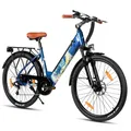 Produktbild: Hiland 26 Zoll 7-Gang 250W Elektrofahrrad für Männer und Frauen, Elektrisches Citybike mit 36V 10,4Ah Akku, Mit Frontlicht, Blau