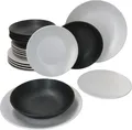 Produktbild: 18tlg Teller Set Nero Bianco - Speiseteller weiß, Suppenteller schwarz & Desserteller weiß