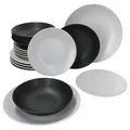 Produktbild: MamboCat Nero Bianco 18-TLG. Teller Set I 6 Personen I weißes & schwarzes Geschirr, matt I Speiseteller, Suppenteller & Kuchenteller I Steingut I Black & White I Essteller, Salat-Bowl, Desserteller