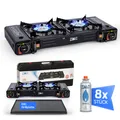 Produktbild: 2 flammig Campingkocher Outdoor Camping Gas Kocher Grillplatte + 8x Gaskartusche
