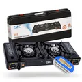 Produktbild: ZMC Campingkocher 2 flammig Outdoor Camping Gaskocher Grillplatte +Gaskartuschen