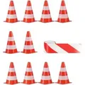 Produktbild: Relaxdays Pylonen 10er Set Kunststoff Orange Weiß Schwarz Stapelbar Mit Beutel und Warnband 22,5 cm x 13,5 cm x 13,5 cm