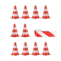 Produktbild: Relaxdays Pylonen 10er Set mit 50 m Absperrband & Aufbewahrungsbeutel, Markierungskegel, Verkehrshütchen 22,5 cm, orange