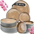 Produktbild: Moritz & Moritz Organic 18-teiliges Tafelservice für 6 Personen beige, elegante Teller aus hochwertigem Steingut, Geschirrset für 6 Personen, bestehend aus 6 Speisetellern, 6 Stück