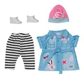 Produktbild: BABY born Deluxe Jeans Kleid, Puppenkleid mit gestreifter Leggings, rosa Mütze und Schunen für 43 cm Puppen, 832585 Zapf Creation