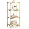 Produktbild: VASAGLE Regal mit 4 Ablagen, Badregal, gehärtetes Glas, einfache Montage, für Badezimmer, Wohnzimmer, Küche, Büro, transparent-metallisches Gold LGT28G