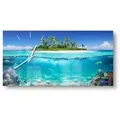 Produktbild: DEQORI Wanduhr 'Insel im tropischen Meer' (Glas Glasuhr modern Wand Uhr Design Küchenuhr) blau|grün 60 cm x 30 cm