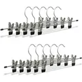 Produktbild: Hosenbügel Metall, 10er Set Rockbügel, Klemmbügel Verstellbar, Kleiderbügel, Hbt 9x35,5x2,5 Cm, Silber/schwarz - Relaxdays