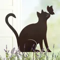 Produktbild: Gartenstecker Katze mit Schmetterling 44x41 cm aus Metall Gartendeko Gartenfigur