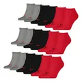 Produktbild: PUMA 9 Paar Unisex Herren Damen Sportsocken Kurzsocken Sneaker Socken, Farbe:Mehrfarbig, Größe:47-49, Artikel:-232 black/red