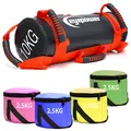Produktbild: EYEPOWER 10kg Power Bag + 4 Kettlebell Gewichte - Befüllt mit Eisensand - Besser als Geräte: 6 Griffe Fitness Sandbag für Zuhause - 17x45cm Gewichtssack für Home Training - Bauch- und Rückentrainer