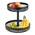 Produktbild: eluno 2-stöckige runde Obstetagere/Brotkorb, Etagere, Obstschale, Obstkorb aus schwarzem Metall, viel Platz für die übersichtliche Lagerung von Obst, Gemüse, Brot und Snacks in Küche und Wohnzimmer