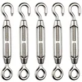 Produktbild: H&S Heavy-Duty Edelstahl Spannschloss - 5 Stück - Verstellbare Spannhaken M4 mit Öse auch für Sonnensegel oder zum Einfachen Draht Spannen - Kleine Spannschlösser - Spannhaken Metall - Spannschloß M4