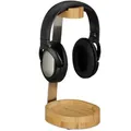 Produktbild: Relaxdays Kopfhörer Ständer, Bambus, Metall, Headset Halterung On & Over Ear Kopfhörer, Ablage, Elegantes Design, Natur