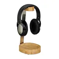 Produktbild: Relaxdays Kopfhörer Ständer, Bambus, Metall, Headset Halterung On & Over Ear Kopfhörer, Ablage, elegantes Design, natur, 29,60 x 12 x 15 cm