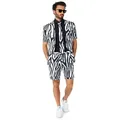 Produktbild: Opposuits Partyanzug Shorts Suit Zazzy Zebra Anzug - Sommer Kostüm, Kurzärmeliger Anzug für die Sommersafari weiß 46