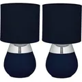 Produktbild: Relaxdays Tischlampe Metall Blau 2er Set mit Stoffschirm 32 cm x 18 cm