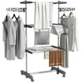 Produktbild: Wäscheständer Turm Standtrockner mit 3 Ebenen, klappbare Flügel, Rollen, Turmwäscheständer für Innen und Außen, 142 x 55 x 152 cm, Grau - Homcom