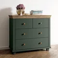 Produktbild: Lomadox Kommode Landhausstil mit 4 Schubladen, in grün mit Lefkas Eiche Nb., B/H/T: ca. 90/80,5/42 cm