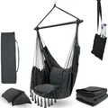 Produktbild: deluxe4home® Hängesessel mit 2 Kissen Anthrazit + Kuscheldecke I Inkl. Getränkehalter und Bücherfach I Hängeschaukel bis 120 kg I Indoor Outdoor