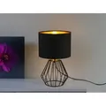 Produktbild: Reality - Tischleuchte Chuck Mit Gitterkorpus Und Stoffschirm In Schwarz/gold, Höhe 34cm