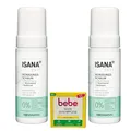 Produktbild: 2x ISANA Pure sanfter Reinigungsschaum | jeder Hauttyp, auch für sensible Haut geeignet | Niacinamid & Panthenol | 2x 150 ml (300ml) | 1x Bebe feste Duschpflege