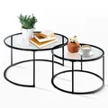 Produktbild: [en.casa] Couchtisch Kokkola 2er Set Wohnzimmertisch rund Beistelltisch Schwarz Tischplatte aus Glas Kaffeetisch Metallgestell Satztisch Sofatisch Klarglas
