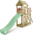 Produktbild: WICKEY Spielturm Klettergerüst JoyFlyer mit Rutsche, Kletterturm mit Sandkasten, Leiter & Spiel-Zubehör – pastellgrün