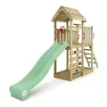 Produktbild: WICKEY Spielturm Klettergerüst JoyFlyer mit Holzdach & Rutsche, Outdoor Kinder Kletterturm mit Sandkasten, Leiter & Spiel-Zubehör für den Garten (pastellgrün)