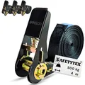 Produktbild: Safetytex Spanngurt mit Ratsche 1teilig - Ratschengurt schwarz 500kg - 4m x 25mm - einteilig mit Ratsche - perfekt für die Ladungssicherung (4 Stück 4m)